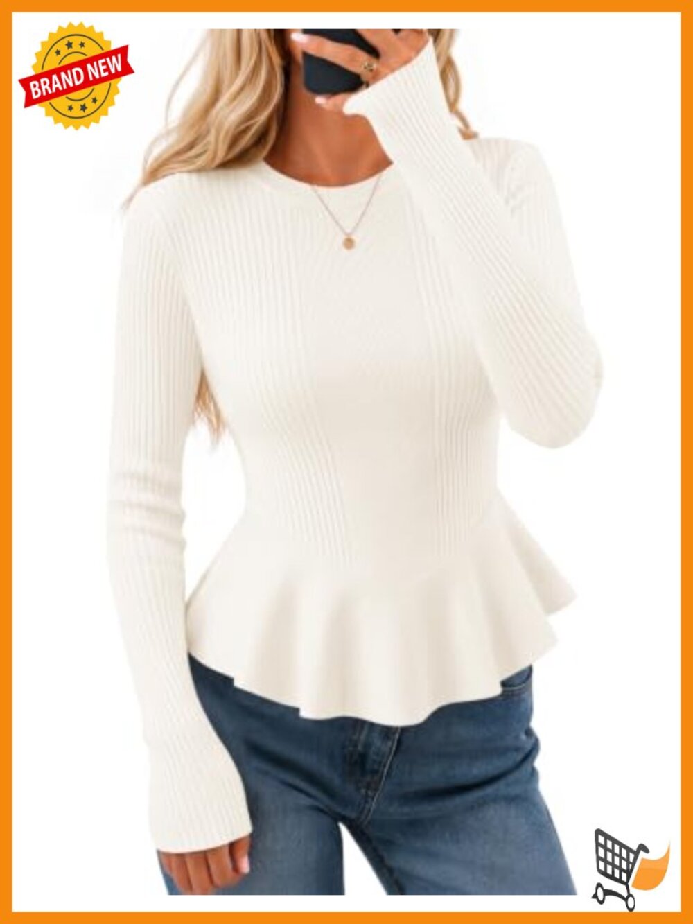 Ruffle Peplum Sweater Cropped Pullover Ribbed Knit Top
